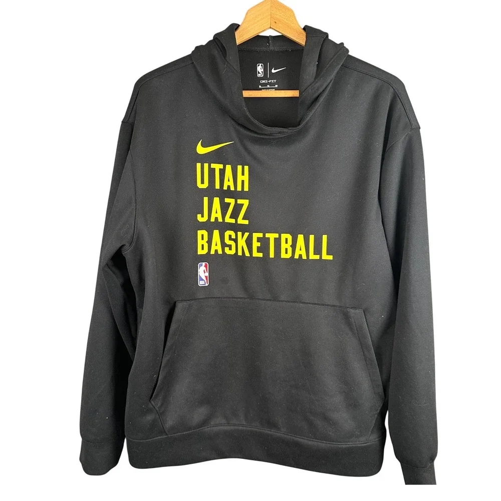 Nike Utah Jazz Basketball Hoodie Mens XL Black Dri-FIT NBA Pullover Sweatshirt
